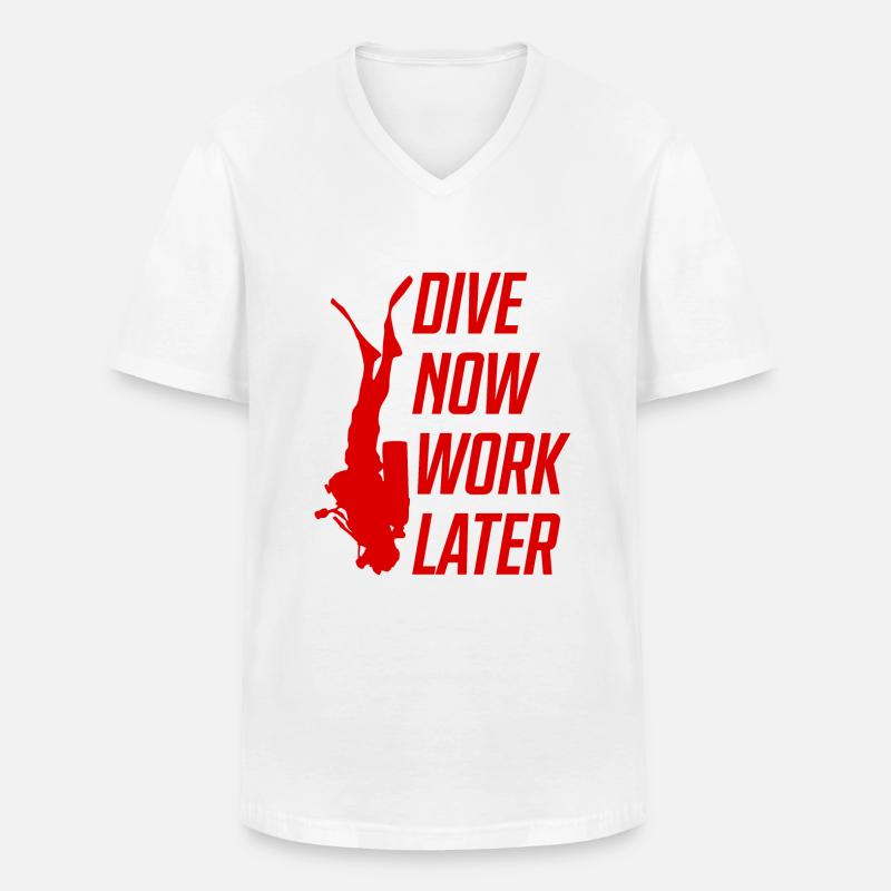 Dive now Tauchen Lustig - Männer-T-Shirt mit V-Ausschnitt - Weiß