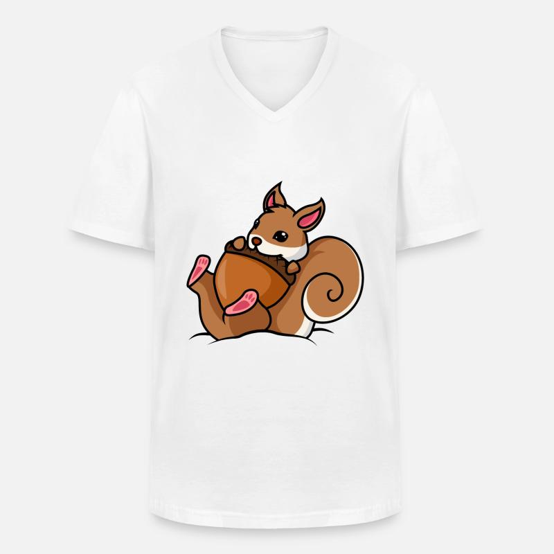 Écureuil Nuss Comic - T-shirt col V Homme - blanc