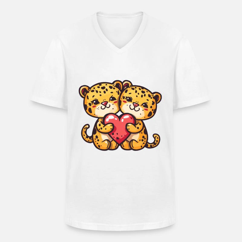 Leopard Comic Paar Liebe - Männer-T-Shirt mit V-Ausschnitt - Weiß