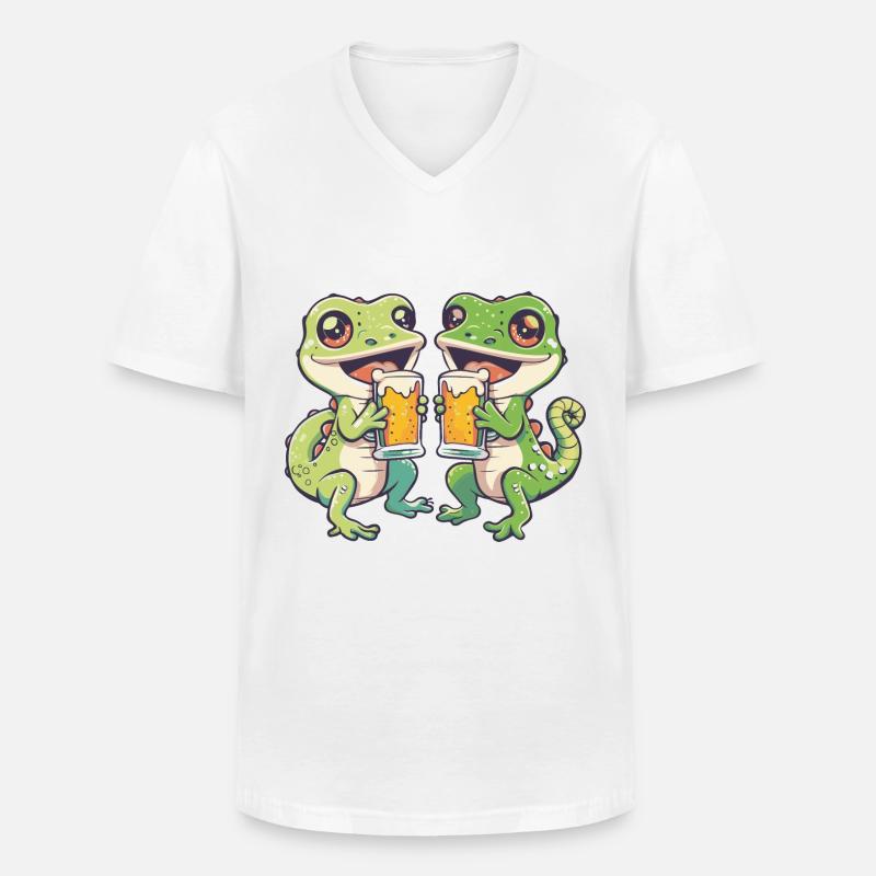 Lizard Comic Beer Party Drinking - Men's V-Neck T-Shirt - white