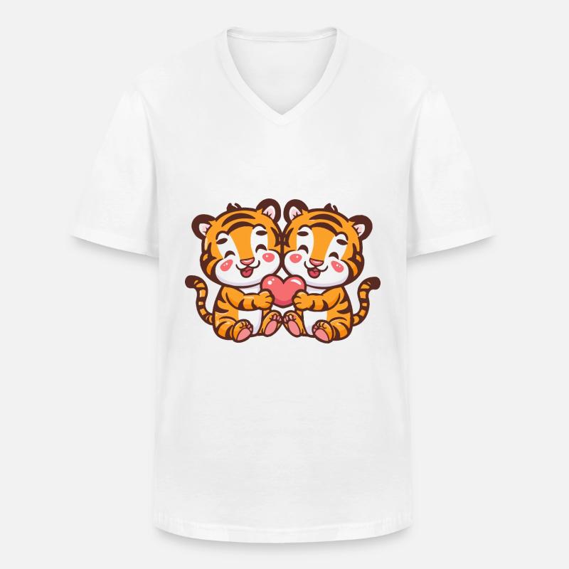 Tiger Comic Paar Liebe - Männer-T-Shirt mit V-Ausschnitt - Weiß