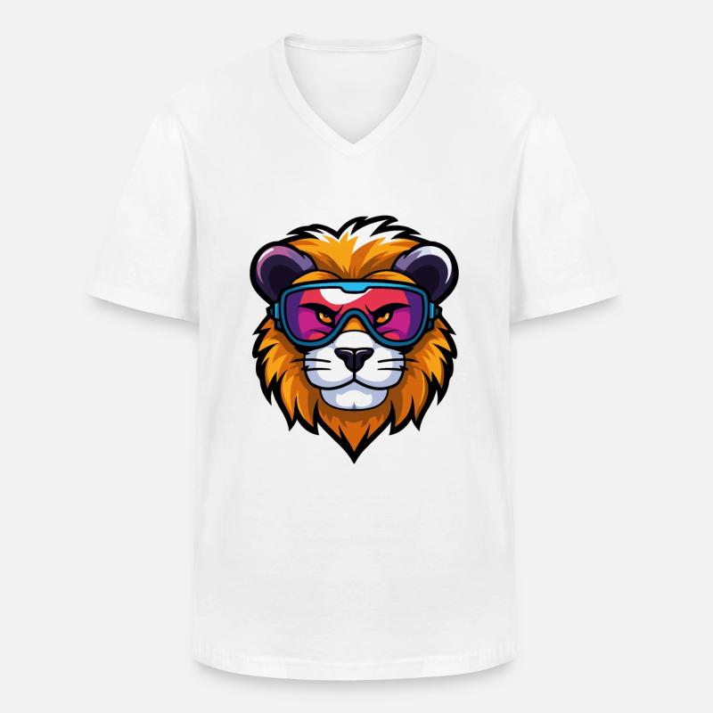 Löwe Ski Brille Comic - Männer-T-Shirt mit V-Ausschnitt - Weiß