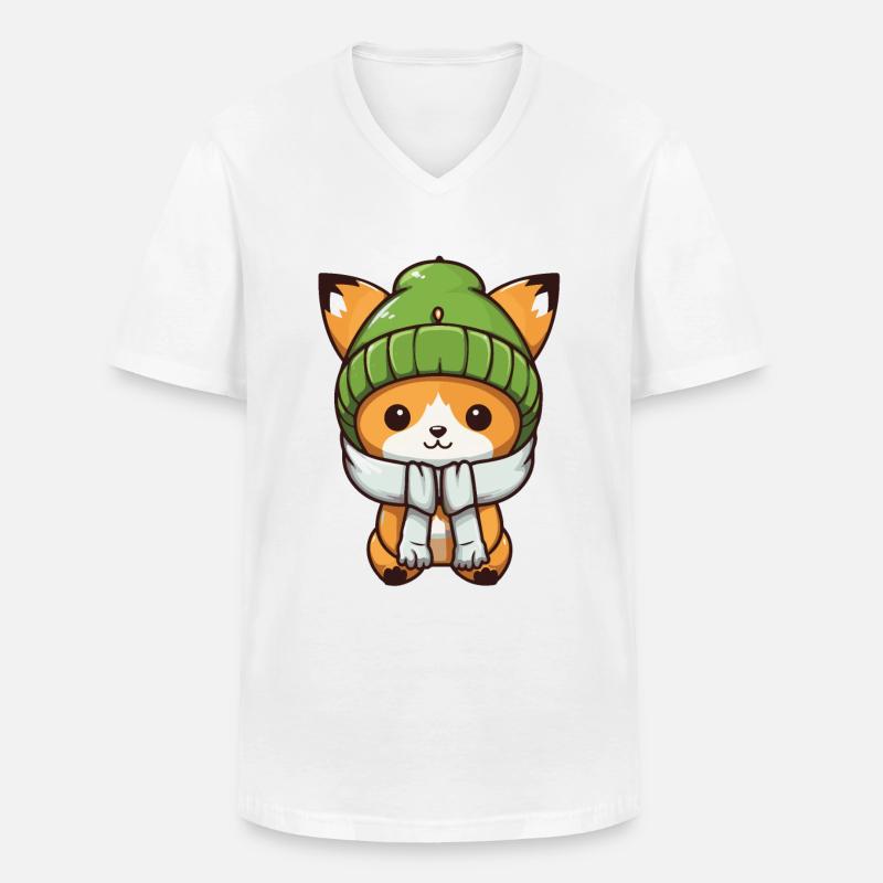 Fox Winter Comic - Men's V-Neck T-Shirt - white