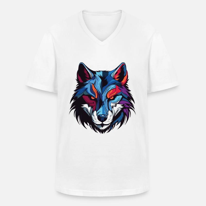 Wolf Kopf - Männer-T-Shirt mit V-Ausschnitt - Weiß