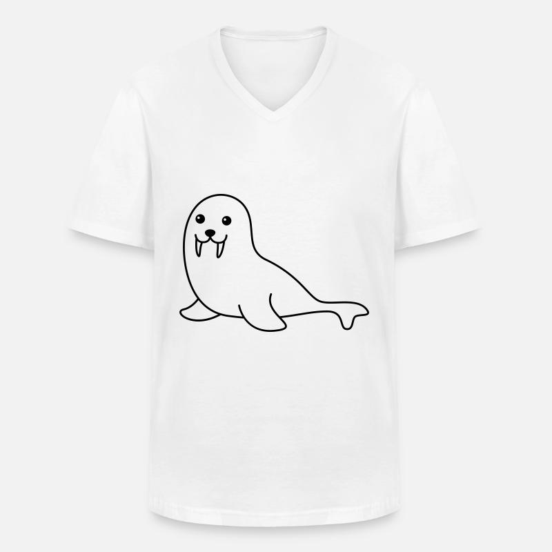 Robbe Tier Comic - Männer-T-Shirt mit V-Ausschnitt - Weiß