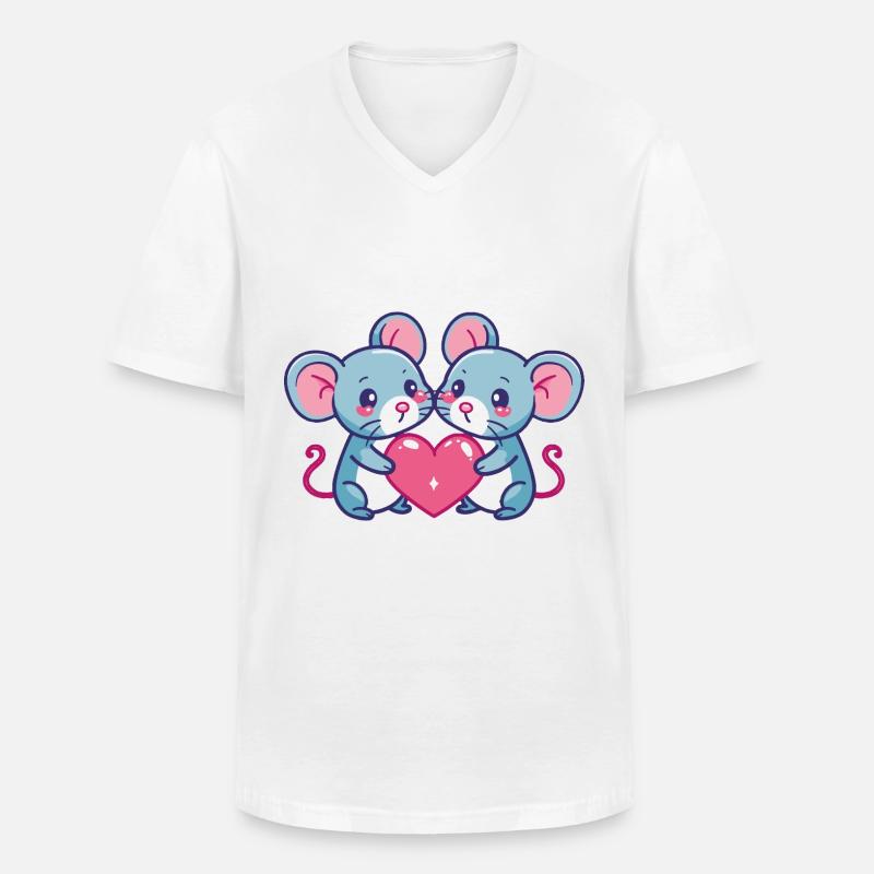 Maus Comic Paar Liebe - Männer-T-Shirt mit V-Ausschnitt - Weiß