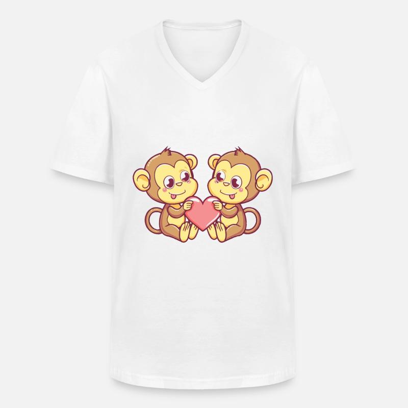 Affe Comic Paar Liebe - Männer-T-Shirt mit V-Ausschnitt - Weiß