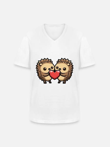 Igel Comic Paar Liebe - Männer-T-Shirt mit V-Ausschnitt - Weiß