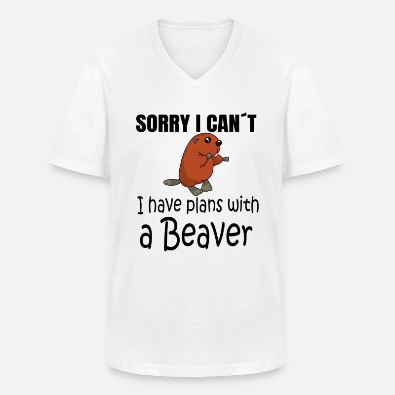BEAVER: Plans with a Beaver - Männer-T-Shirt mit V-Ausschnitt - Weiß