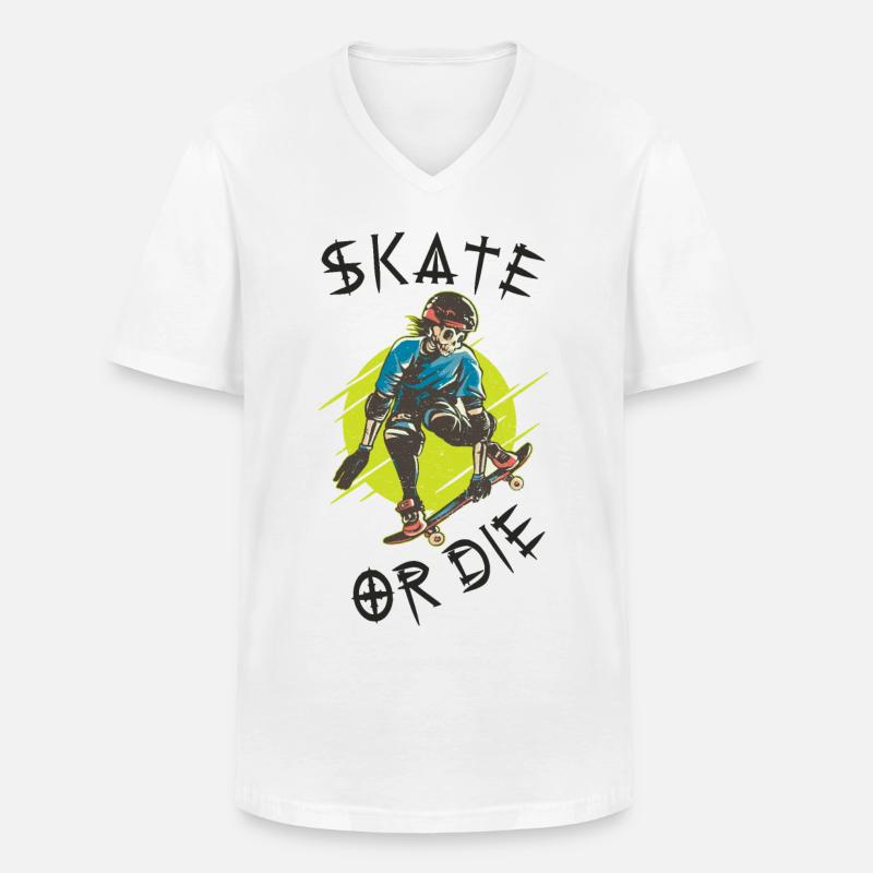 Skate oder stirb Skelett Skateboarder - Männer-T-Shirt mit V-Ausschnitt - Weiß