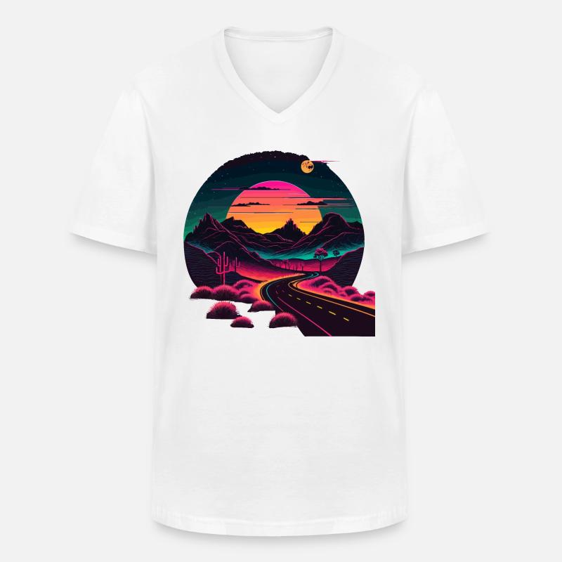 Straße im Synthwave-Stil - Männer-T-Shirt mit V-Ausschnitt - Weiß