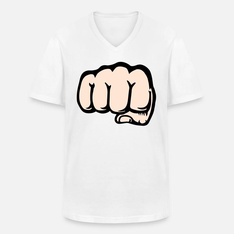 Faust Hand Symbol vorne - Männer-T-Shirt mit V-Ausschnitt - Weiß
