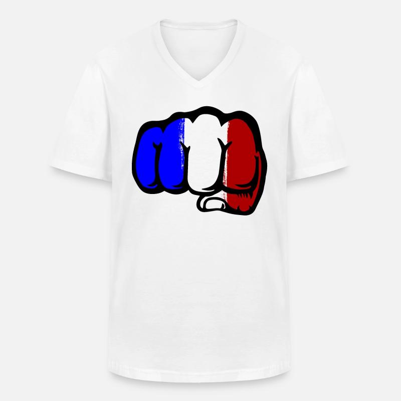 Frankreich Flagge Hand Faust - Männer-T-Shirt mit V-Ausschnitt - Weiß