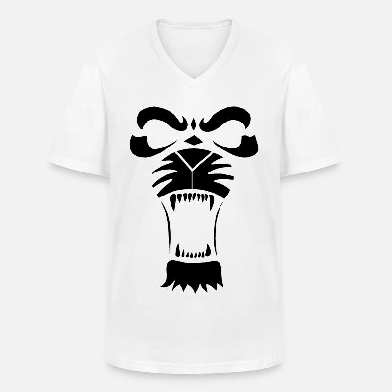 Raublöwe oder Tiger (Schwarz) - Männer-T-Shirt mit V-Ausschnitt - Weiß