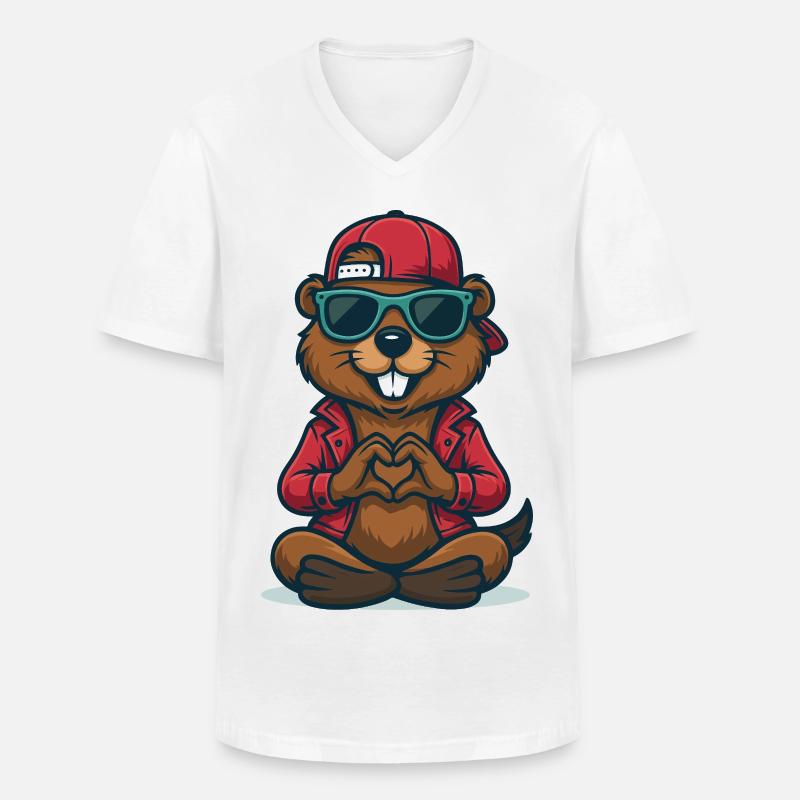 Cooler Herz-Biber - Männer-T-Shirt mit V-Ausschnitt - Weiß
