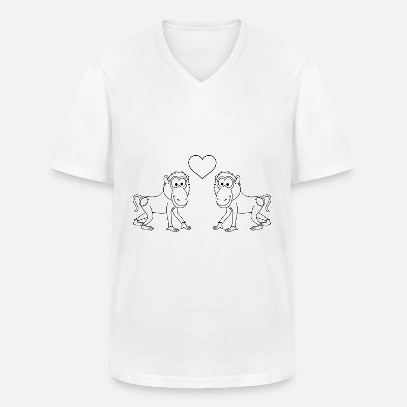 Monkey affe comic Paar liebe - Männer-T-Shirt mit V-Ausschnitt - Weiß