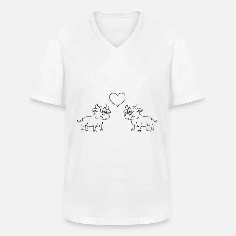 Stier Comic Paar Liebe - Männer-T-Shirt mit V-Ausschnitt - Weiß