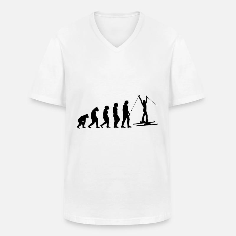 Evolution and Skiing - - Men's V-Neck T-Shirt - white
