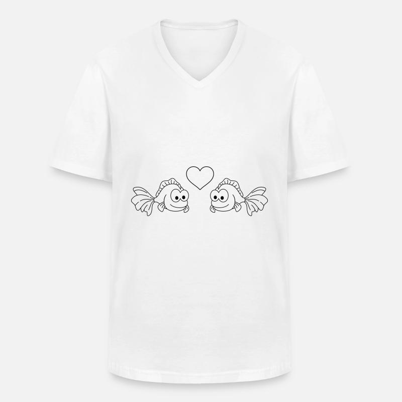 Goldfisch Comic Paar liebe - Männer-T-Shirt mit V-Ausschnitt - Weiß