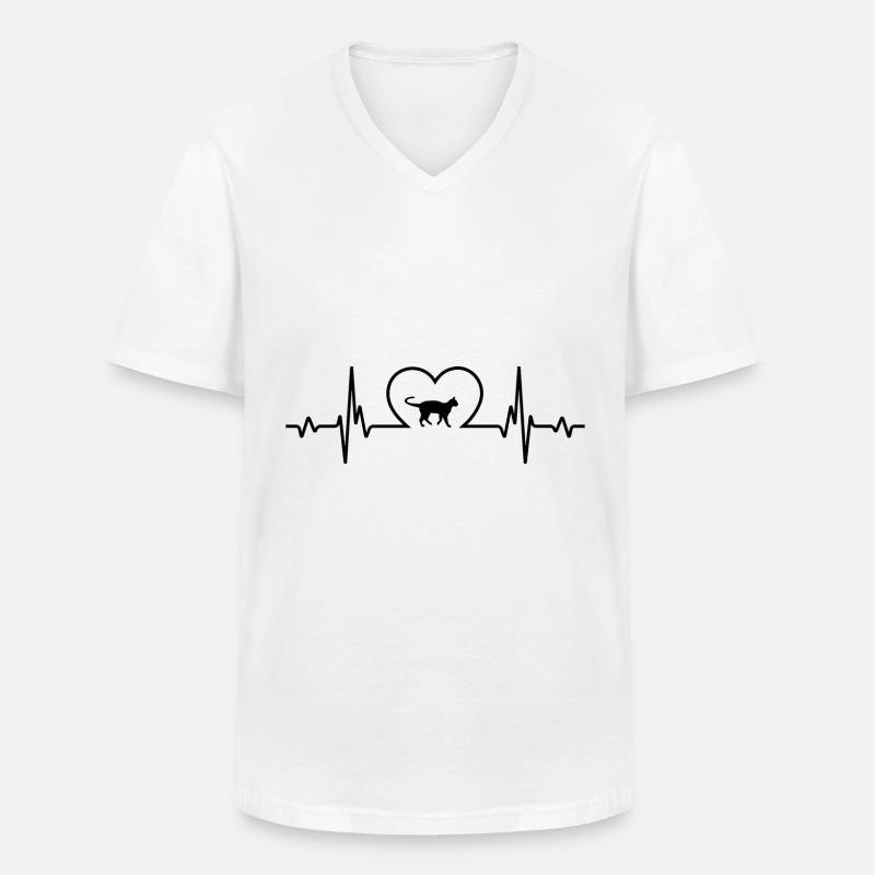 Herzschlagherz und Katze - (2) - Männer-T-Shirt mit V-Ausschnitt - Weiß