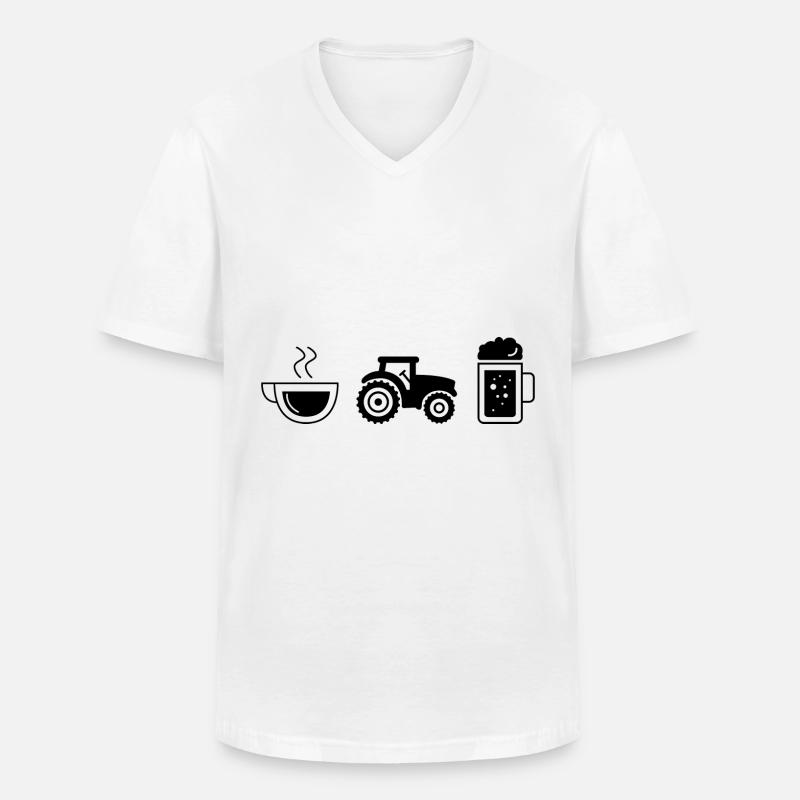 Kaffee Bier und Traktor - - Männer-T-Shirt mit V-Ausschnitt - Weiß