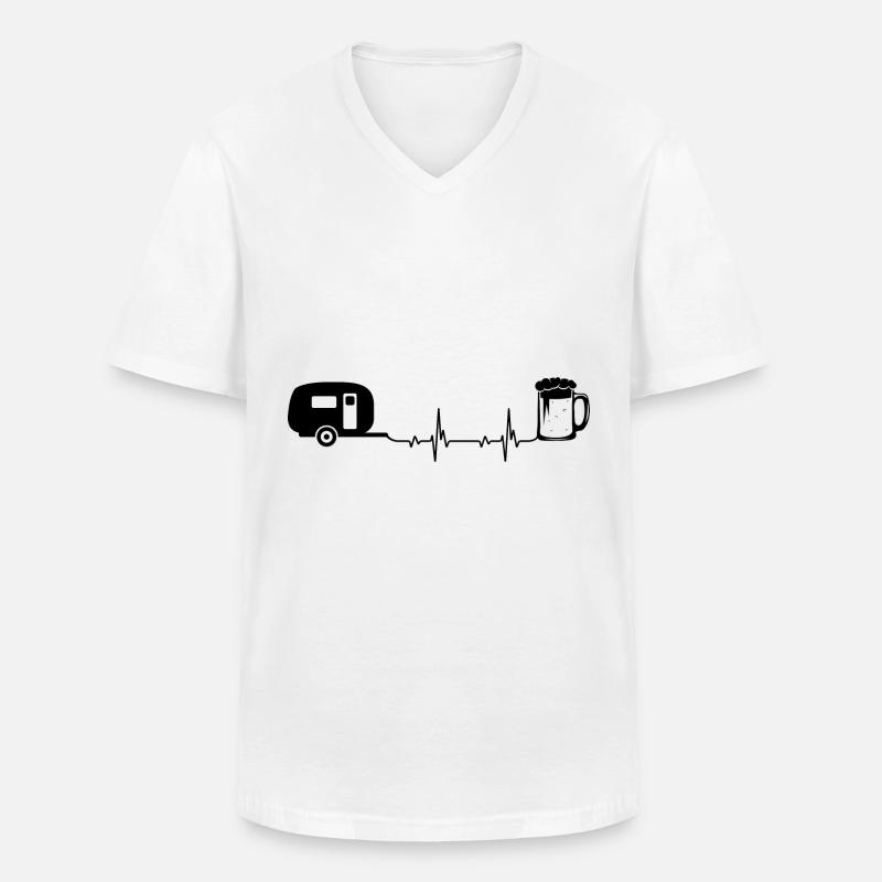 Camping und Bier - (2) - Männer-T-Shirt mit V-Ausschnitt - Weiß