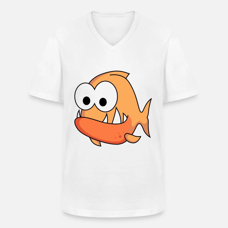 Piranha Comic Tier - Männer-T-Shirt mit V-Ausschnitt - Weiß