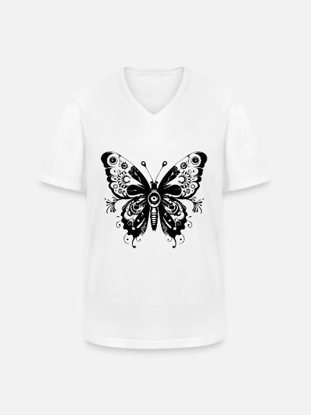 Papillon Mandala Boho - T-shirt col V Homme - blanc
