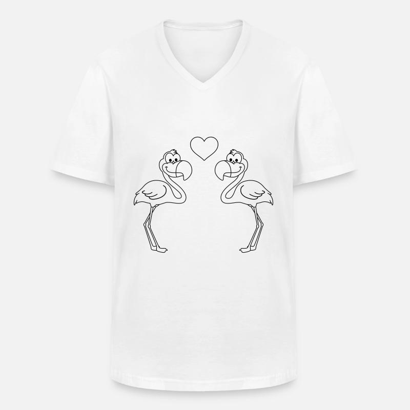 Flamingo Comic Paar liebe - Männer-T-Shirt mit V-Ausschnitt - Weiß