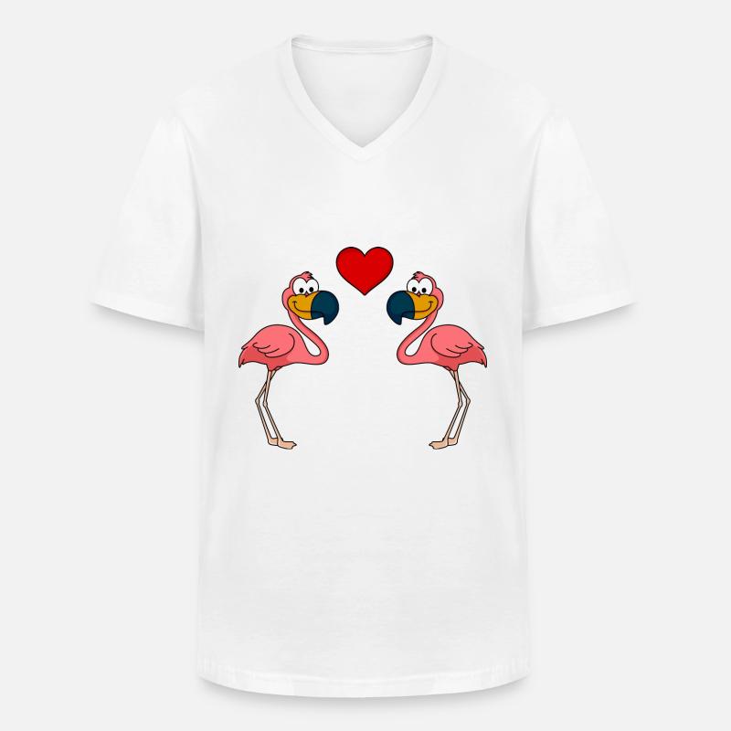 Flamingo Comic Paar liebe - Männer-T-Shirt mit V-Ausschnitt - Weiß