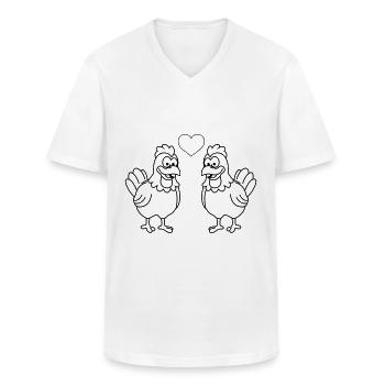 Chicken Comic Couple Love - Men's V-Neck T-Shirt - white - Front - AI Model Male 185 light (185cm)