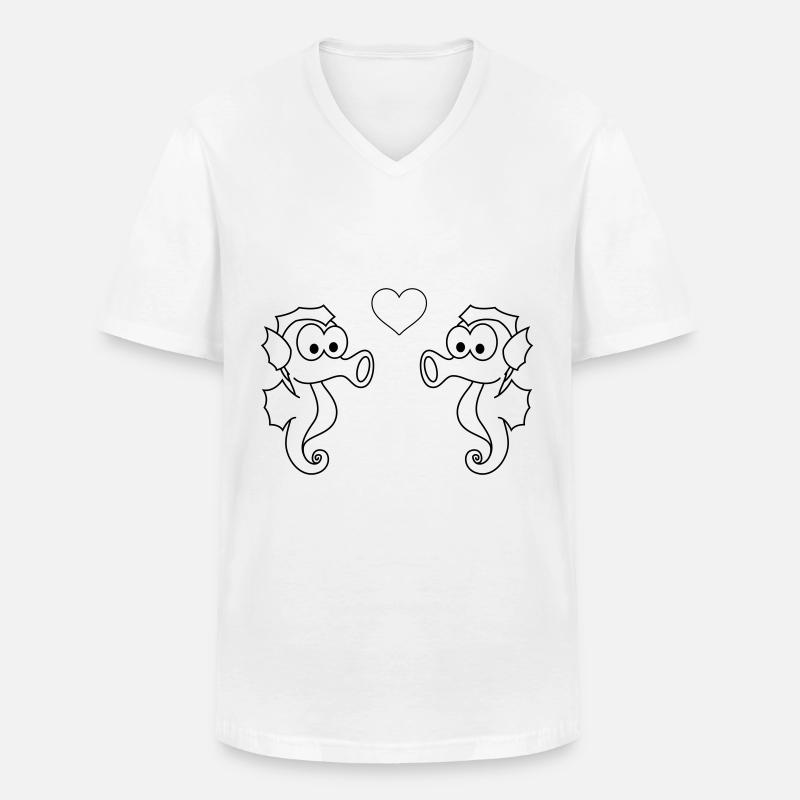 Seepferdchen Paar liebe - Männer-T-Shirt mit V-Ausschnitt - Weiß