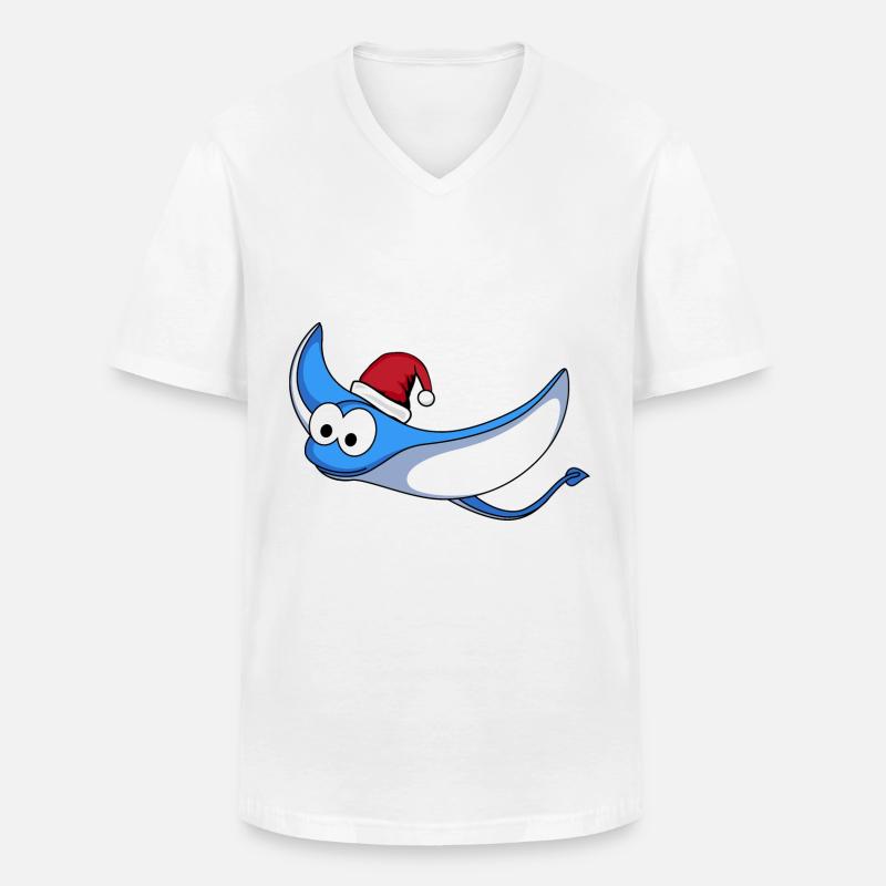 Rochen Comic Weihnachten - Männer-T-Shirt mit V-Ausschnitt - Weiß
