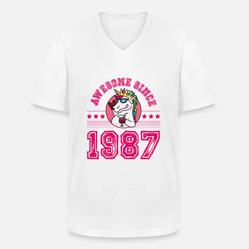 1987 Awesome Einhorn - Männer-T-Shirt mit V-Ausschnitt - Weiß