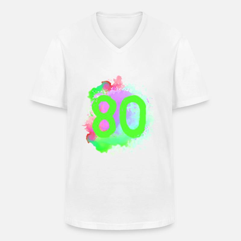 80 Zahl Klecks - Männer-T-Shirt mit V-Ausschnitt - Weiß
