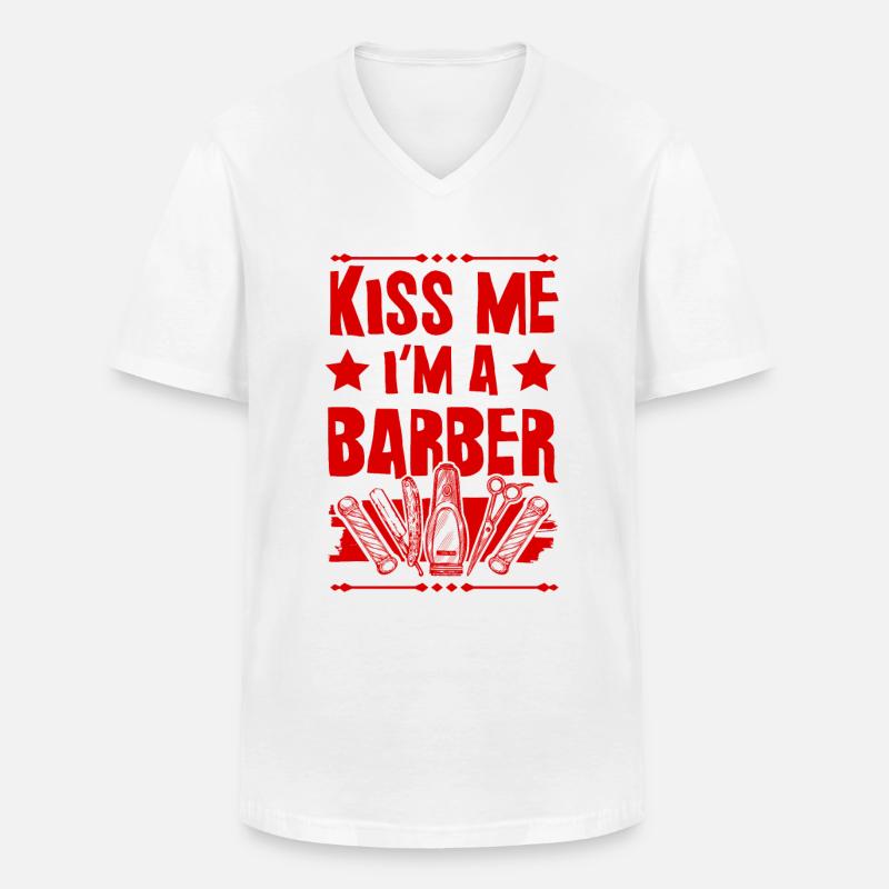 Küsse mich Barber - Männer-T-Shirt mit V-Ausschnitt - Weiß