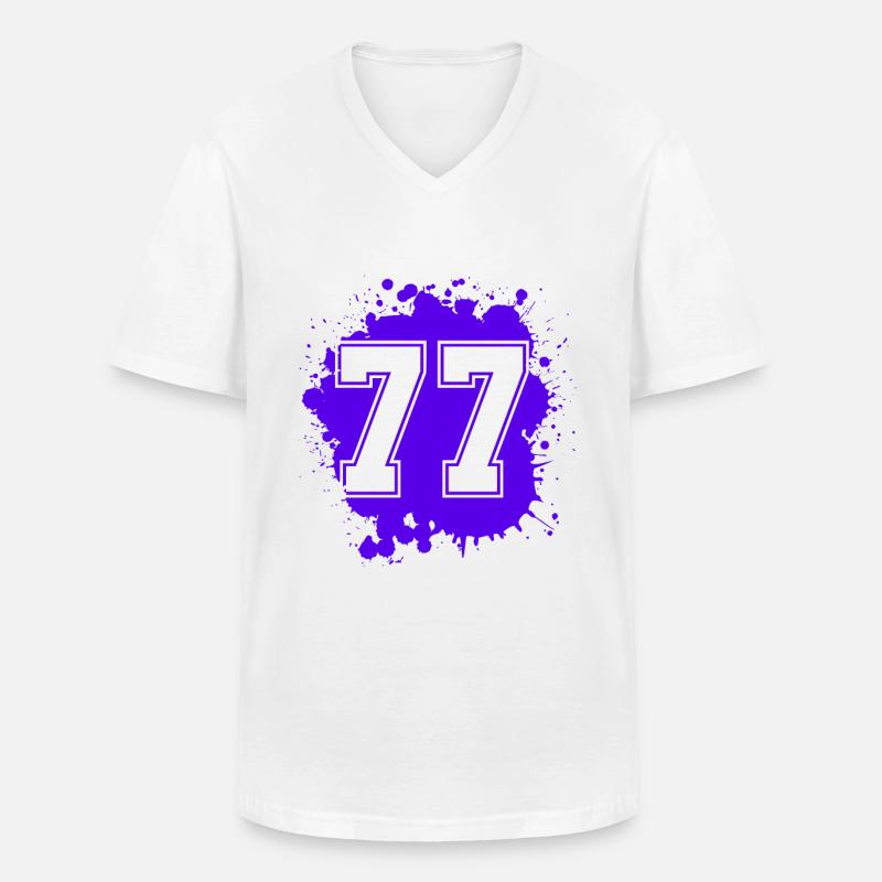 77 Zahl Klecks - Männer-T-Shirt mit V-Ausschnitt - Weiß