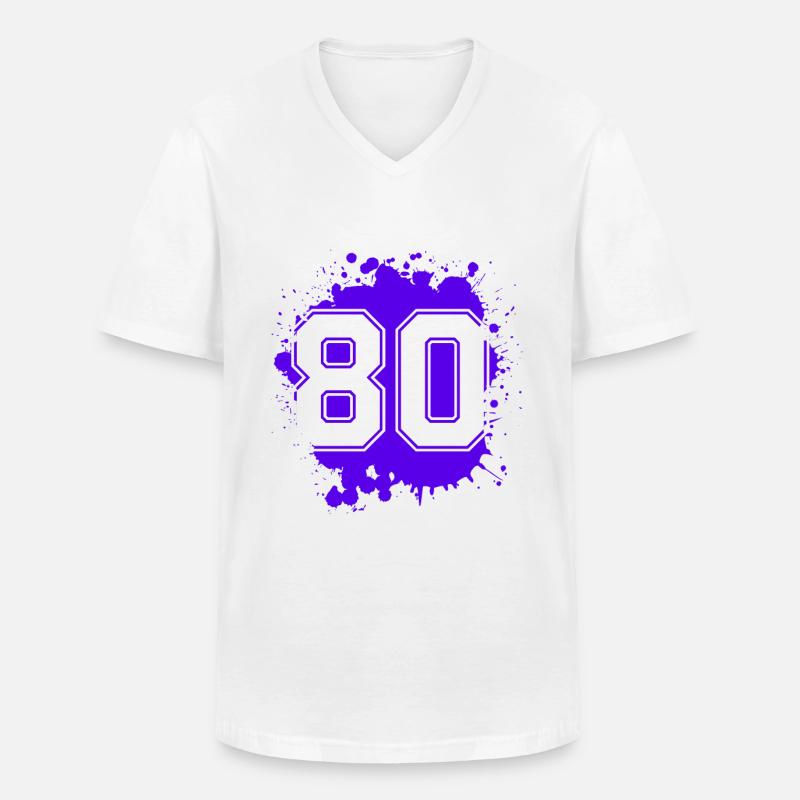 80 Zahl Klecks - Männer-T-Shirt mit V-Ausschnitt - Weiß