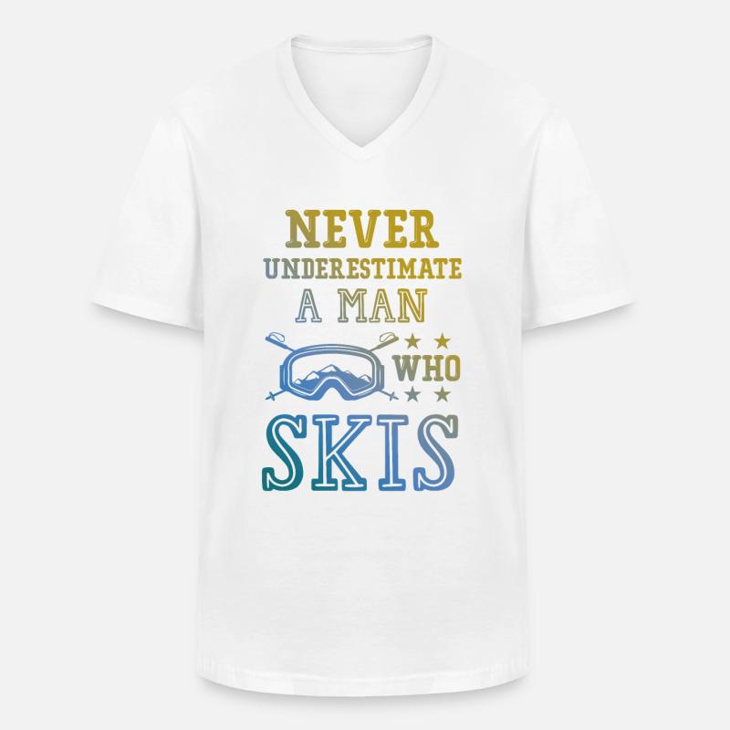 don't underestimate a ski man - Men's V-Neck T-Shirt - white