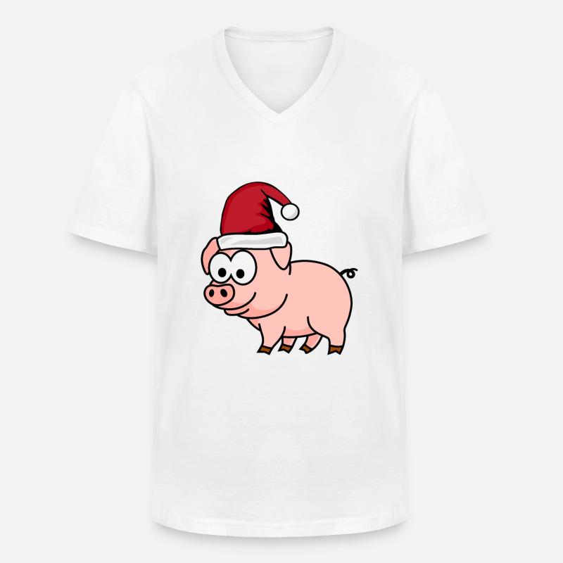 Schwein Comic Weihnachten - Männer-T-Shirt mit V-Ausschnitt - Weiß