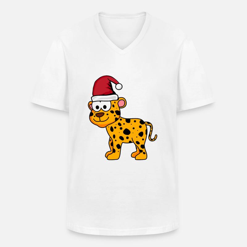 Leopard Comic Weihnachten - Männer-T-Shirt mit V-Ausschnitt - Weiß