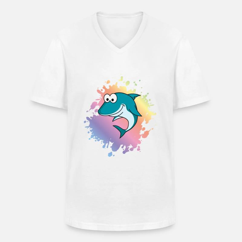 Hai Comic Tier - Männer-T-Shirt mit V-Ausschnitt - Weiß