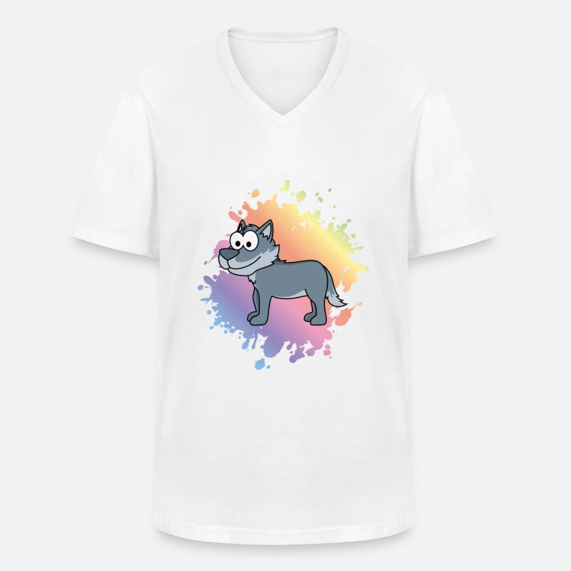 Wolf Comic Tier - Männer-T-Shirt mit V-Ausschnitt - Weiß