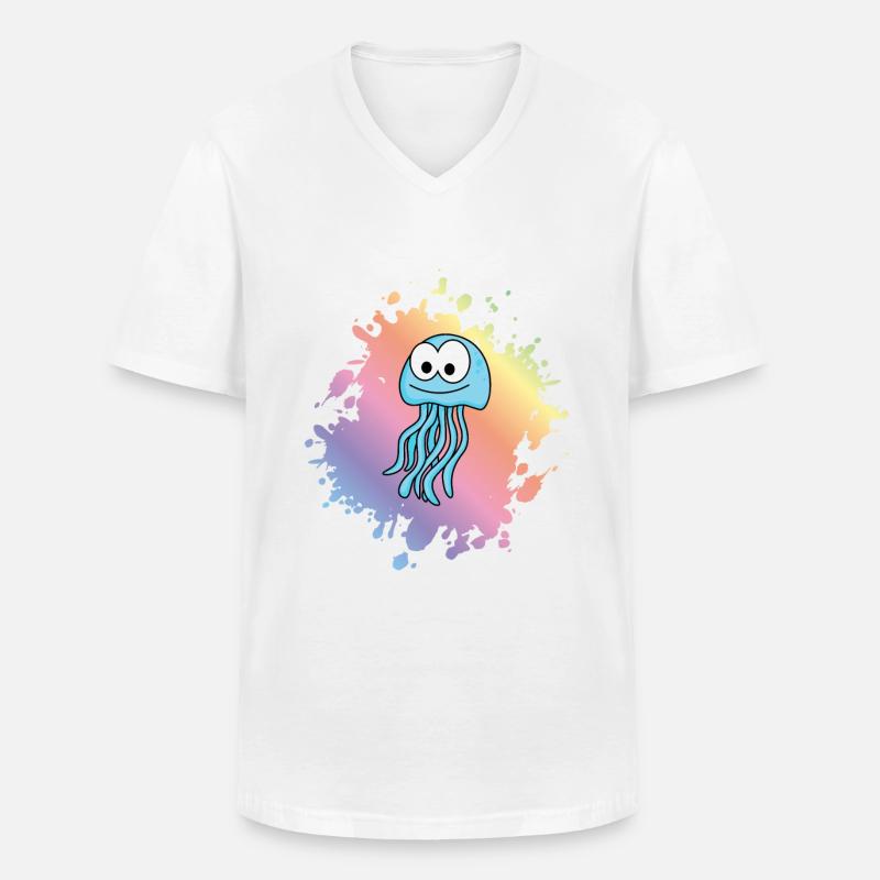 Qualle Comic Tier - Männer-T-Shirt mit V-Ausschnitt - Weiß