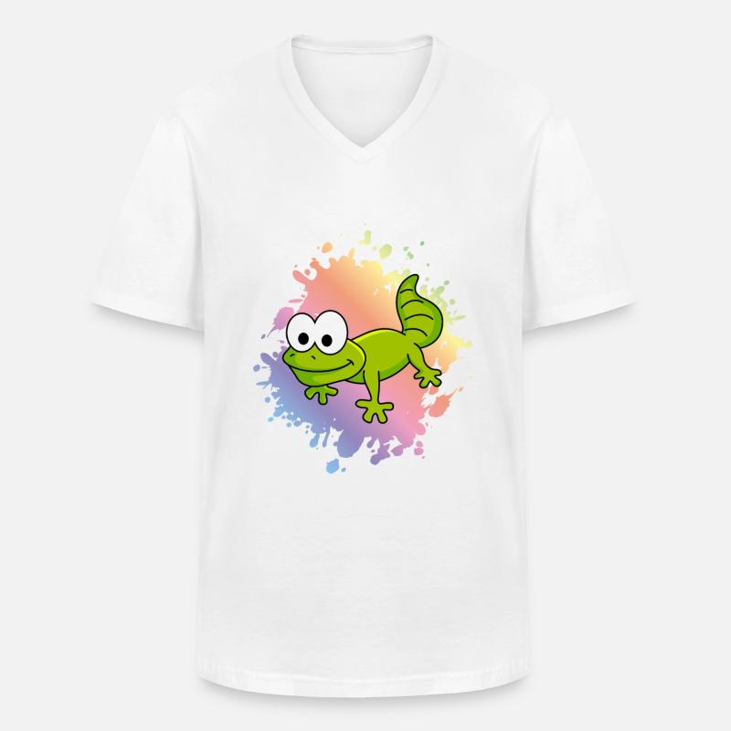 Gecko Comic Tier - Männer-T-Shirt mit V-Ausschnitt - Weiß