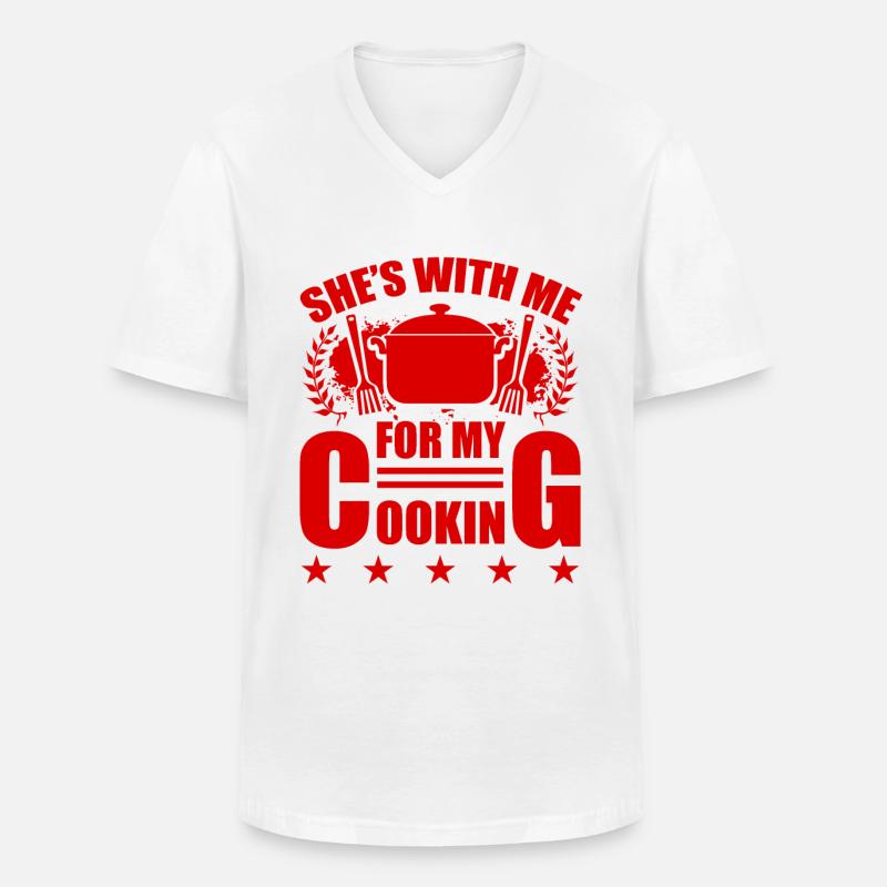 sie ist mit mir kochen - Männer-T-Shirt mit V-Ausschnitt - Weiß