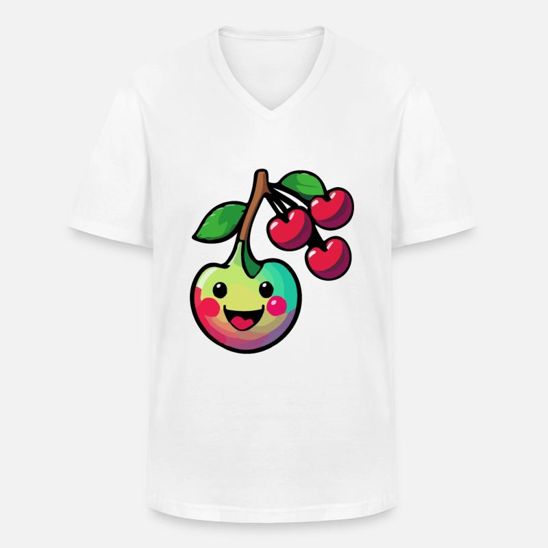 Kirsche Comic - Männer-T-Shirt mit V-Ausschnitt - Weiß
