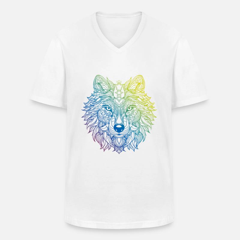 Wolf Mandala Boho - Männer-T-Shirt mit V-Ausschnitt - Weiß