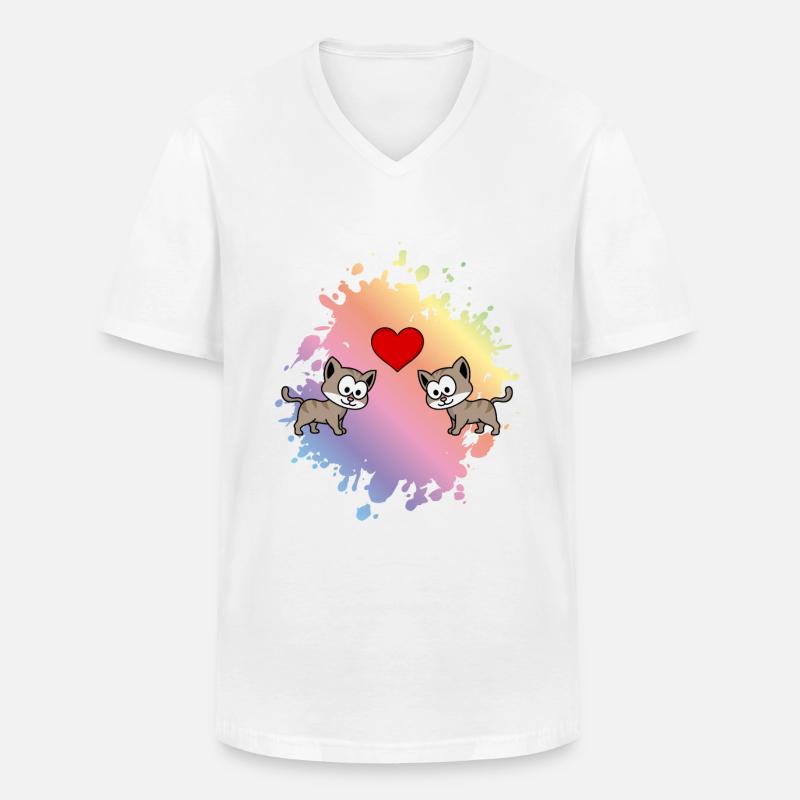 Katze Comic Paar Liebe - Männer-T-Shirt mit V-Ausschnitt - Weiß
