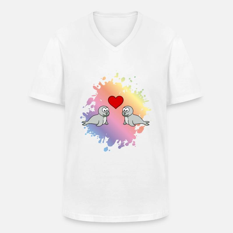 Robbe Tier Paar Liebe - Männer-T-Shirt mit V-Ausschnitt - Weiß